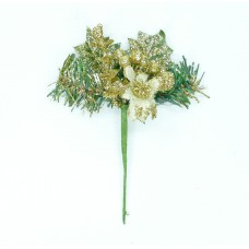 Gold Wreath Pick with Holly Leaves, A Poinsettia, Berries & Pine Sprigs (lot of 1 Bag - 12 Picks Per Bag) SALE ITEM